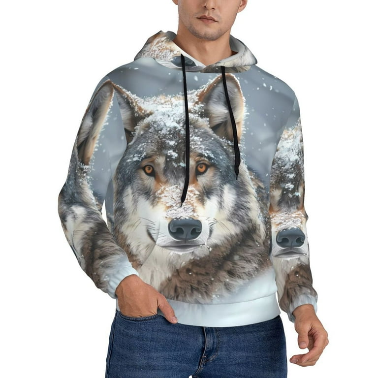 Wolf print kangaroo pocket casual hoodie sale