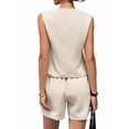 thumbnail image 5 of 2 Piece Sets for Women Spring Fashion Button Vest Tops High Waist Shorts Summer Business Casual Outfits Light Khaki M, 5 of 9