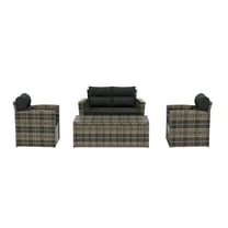 Westin Outdoor 4-Piece Patio Conversation Sofa Set with Back Cushion PE Rattan Wicker, Brown/Gray
