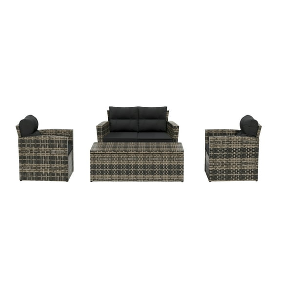 Westin Outdoor 4-Piece Patio Conversation Sofa Set with Back Cushion PE Rattan Wicker, Brown/Gray
