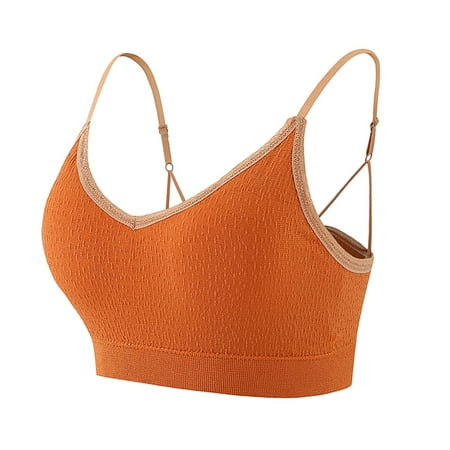 

SOOMLON Women Push Up Strapless Bra Ruched Sports Bra Padded Workout Tops Medium Support Crop Tops Plus Size Bra Floral Bras Orange One Size
