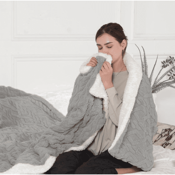 TRUSTWARMTH Heated Throw Blanket 50"×60", 5 Heating Levels & 4 Hours Auto off, Fluffy Ultra Soft with 3D Stylish Design, Machine Washable, Gray