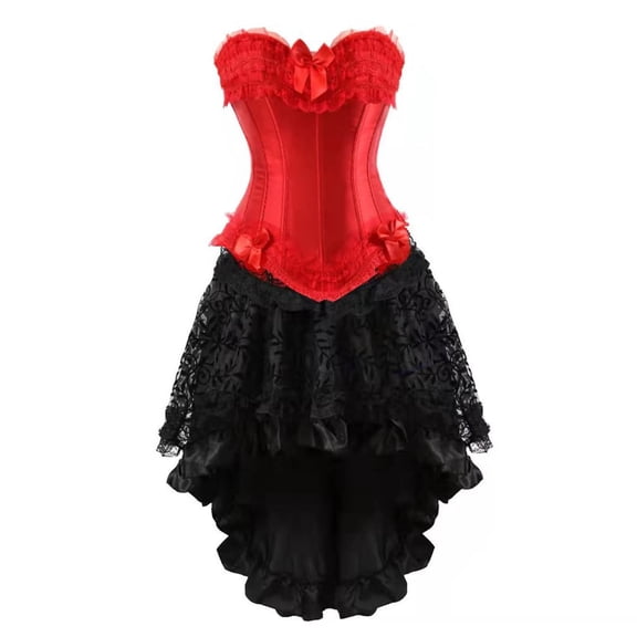 Grebrafan Steampunk Zip Corsets Bustiers with Skirt for Women 2XL Red