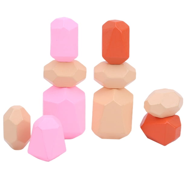 Bloque de construcción de piedra de colores, juego de construcción de piedra de colores de madera, juego de apilamiento de madera, juguete de piedra de colores, resultados impresionantes