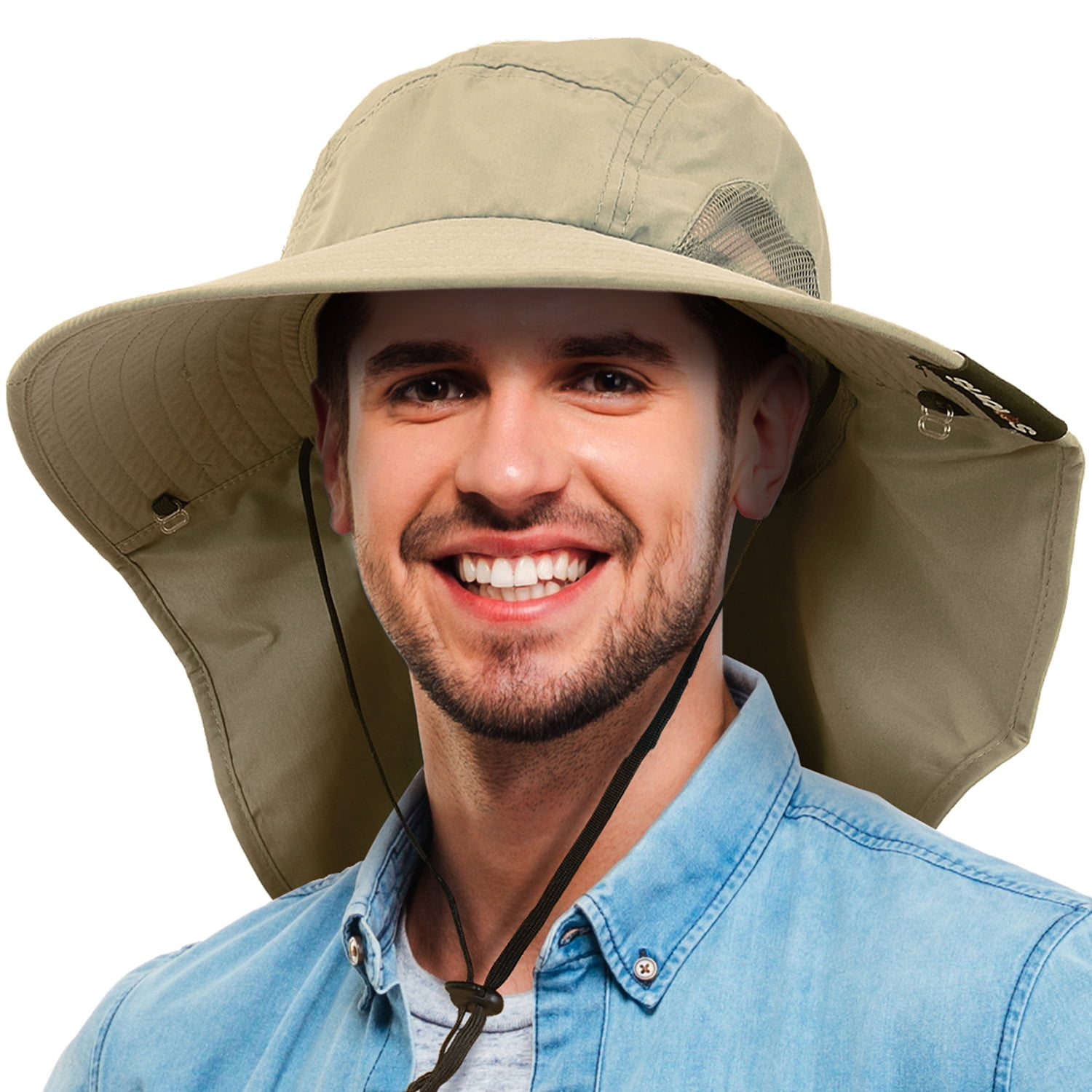 Men's Sun Hat with Wide Brim Neck Flap, Fishing Safari Hat for Outdoor ...