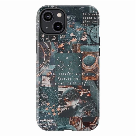 Celestial Galaxy Collage Phone Case, Starry Night Sky and Constellation Aesthetic iPhone Cover, Inspirational Cosmic Protective Case for iPhone 16 15 14 13 12 11 Plus Pro Max Mini