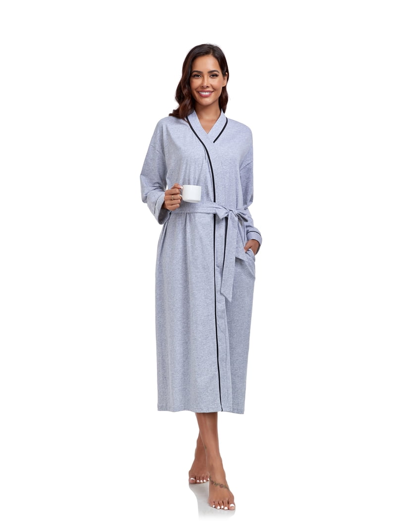ANLIQI Women's 100% Cotton Robes Lightweight Long Bathrobe Kimono Robe for  Women Soft Loungewear with Pockets (Grey,Large) - Walmart.com