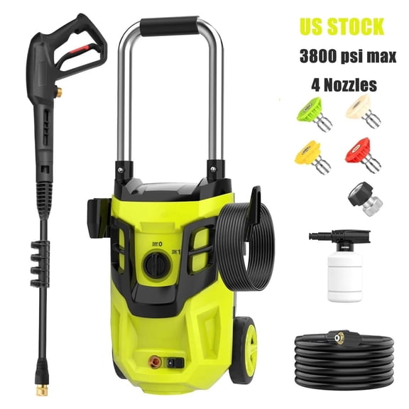 Electric Pressure Washer, 3500 PSI, Max 2.4 GPM Electric Powered Cold Water Pressure Washer with 35FT Power Cord, 20FT Hose,4 Different Pressure Tips, Foam Cannon, Perfect for Cars, Patios