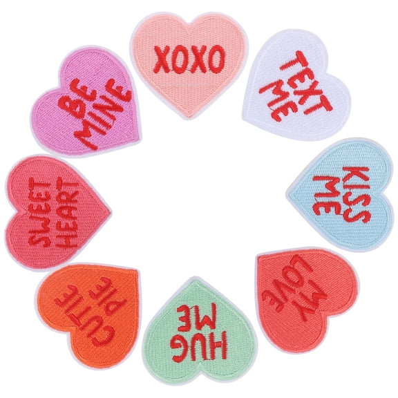 HEMOTON 8Pcs Heart Shaped Embroidered Patches for Valentine Crafts and Daily Wear