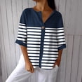 thumbnail image 4 of VEKDONE Womens 3/4 Sleeve Tops Striped Color Block Tunic Tops Summer Button Down V-Neck Blouse Casual Lightweight Comfy Shirts Fashion Clothes Navy XL, 4 of 5