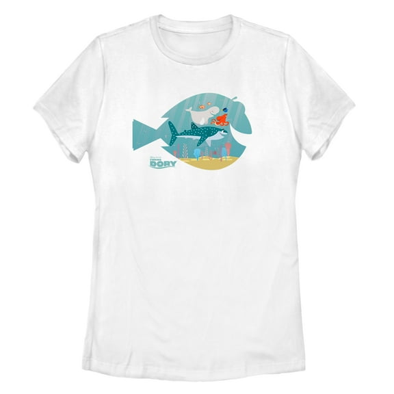 Women's Finding Dory Fish Frame  Graphic Tee White Medium
