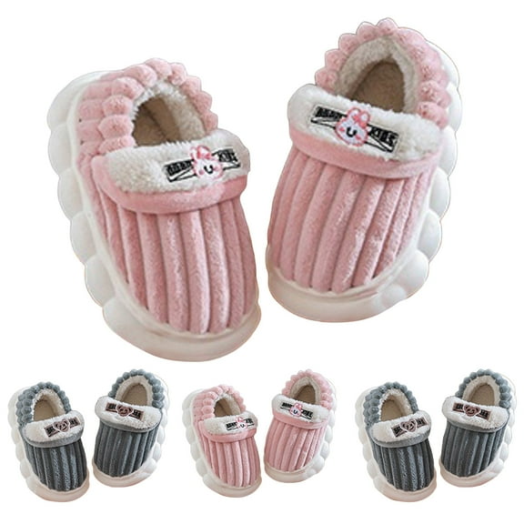 Dakaela Toddler Boys Girls House Shoes Memory Foam Kids Home Bedroom Slippers Corduroy Non Slip Fleece Winter Shoes Grey