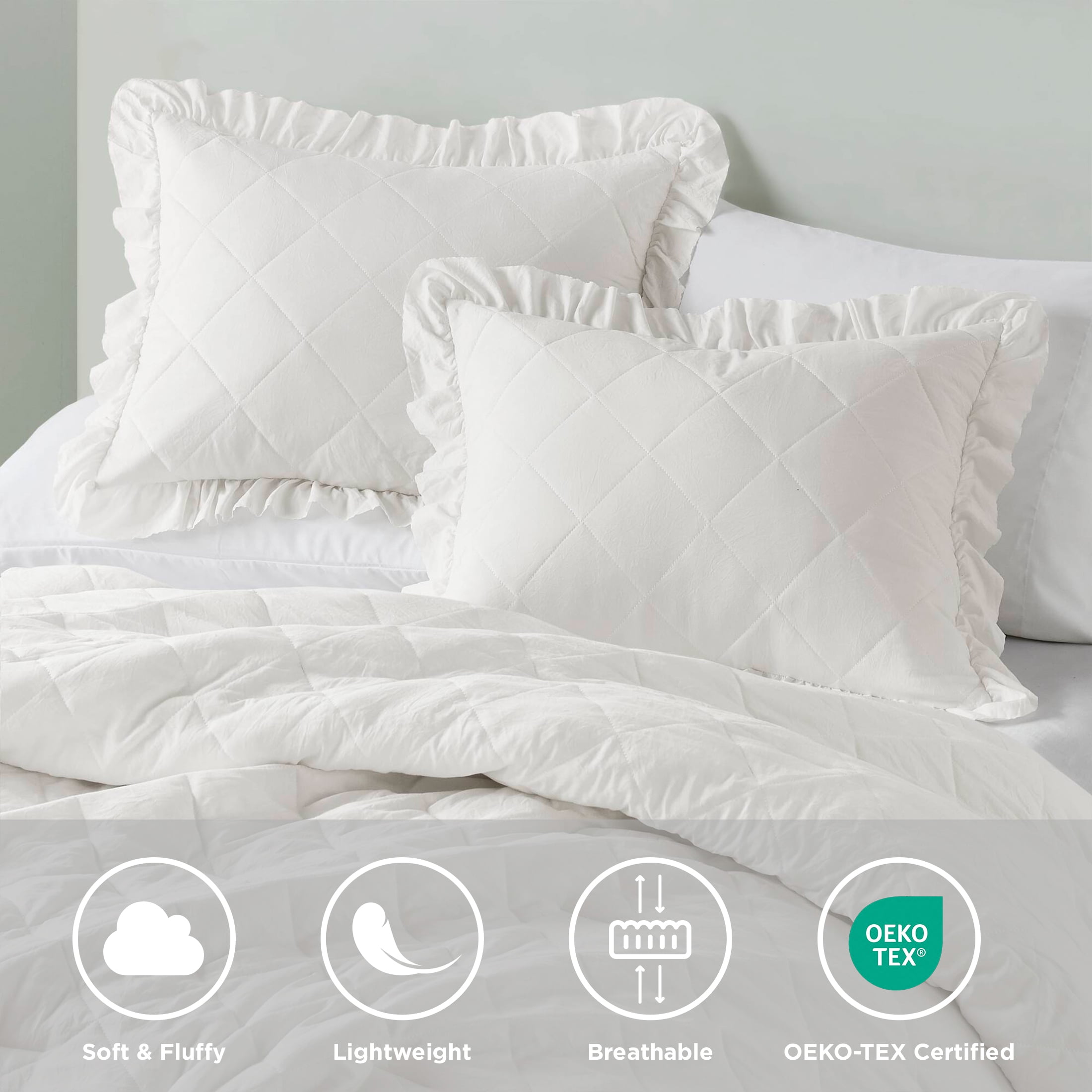 Regency Heights Full/Queen Comforter Set Ivory, 3 Pieces Quilted Ruffle Comforters Full/Queen Size, Solid Bedding Comforters Sets, Gift for Women