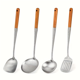 thumbnail image 2 of Juego de 4 utensilios para wok de acero inoxidable de alta calidad SHAOSZC con mangos de madera extra largos de 17", espumadera, cucharón y volteador, juego de cubiertos esencial para wok para, 2 of 7