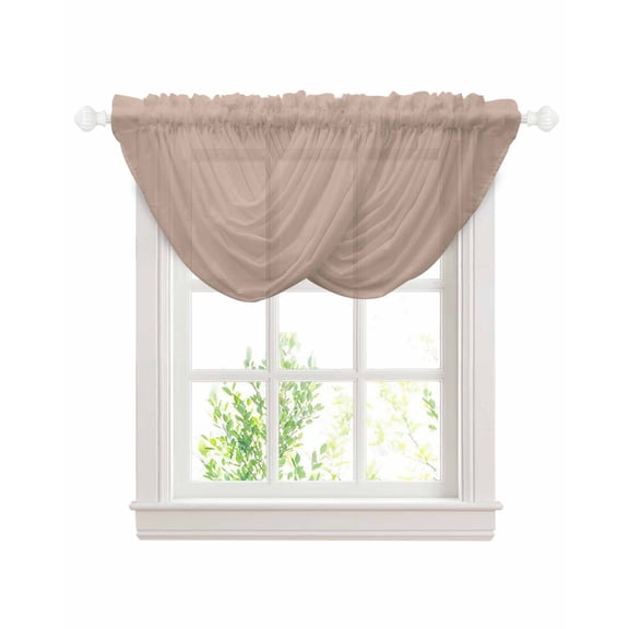 Warm Beige Sheer Waterfall Valance Curtains for Window, Solid Color Farmhouse Beige Rod Pocket Sheer Topper Swag Curtains for Living Room, Kitchen 38.5"W x 47.2"L, 2 Panels