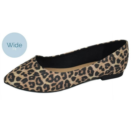 

Hold Leopard Cheetah Print Suede City Classified Women Casual Wide Width Fit Flat Office Shoes Pointy Toe 8.5