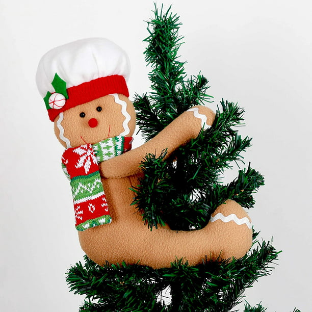 Gingerbread Man Christmas Tree Topper Decorations,Unique Funny Xmas Plush  Stuffed Gingerbread Hugger Decor for Christmas Tree Wine 