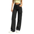 thumbnail image 3 of Women's Elastic Waist Straight Leg Pants with Pockets, Soft Casual Trousers for Work Daily Wear, Mid Waisted Long Straight Pants | UKHCCC,Black L, 3 of 7