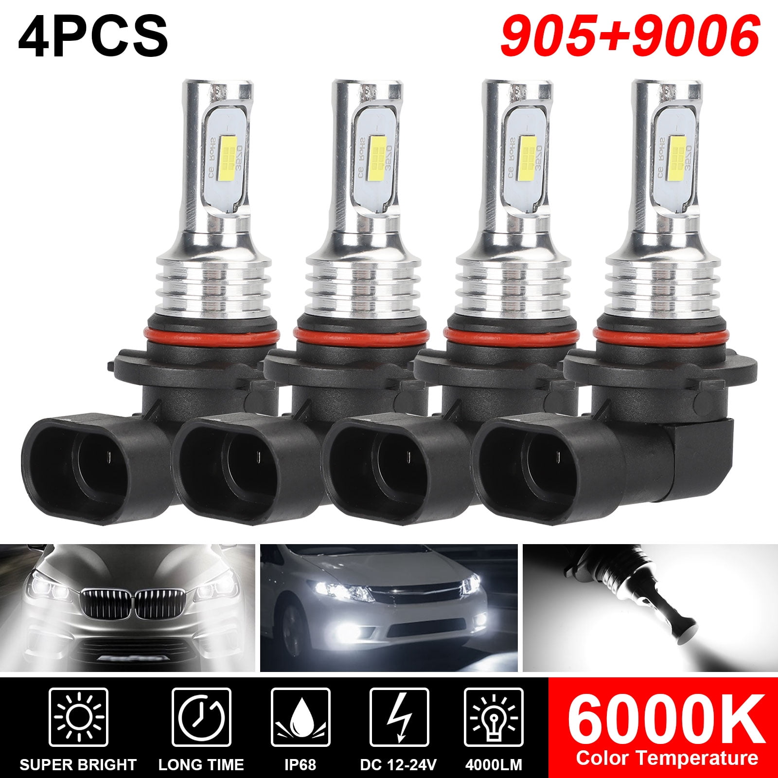 4pccs COB 9006/HB4 9005/HB3 Led Bulb Headlight Conversion Kit