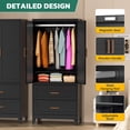 thumbnail image 5 of SUNCROWN 71" Storage Armoire Wardrobe Cabinet with 2 Doors & 2 Large Drawers, Freestanding Closet Organizer with Handles, Waterproof Storage Cabinet for Bedroom, Bathroom（Black), 5 of 9