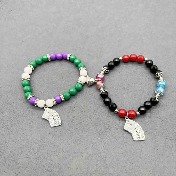 2Pcs Matching Bracelets for Couples Best Friend,Magnetic Matching Bracelets Energy Stone Beads Stretch Bracelets Spider Charm Bracelet for Couple Halloween Valentines Christmas Birthday Gifts