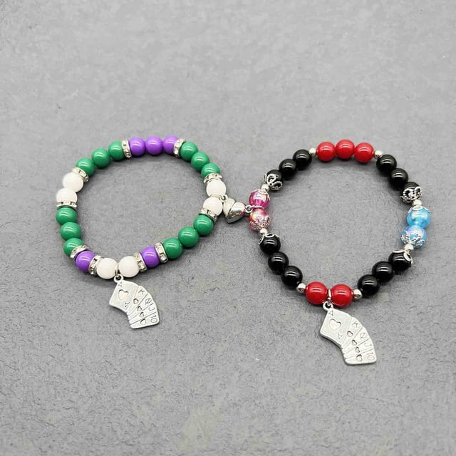 EGNMCR Bracelet Couple Halloween Perles Rouges et Noires Décoration Main Pendentif Araignée Cadeau de Vacances Réparation des Ongles