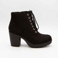 thumbnail image 3 of Soda Second Lug Sole Chunky Block Heel Black Suede Lace up Combat Ankle Booties (7.5, Black Suede), 3 of 6