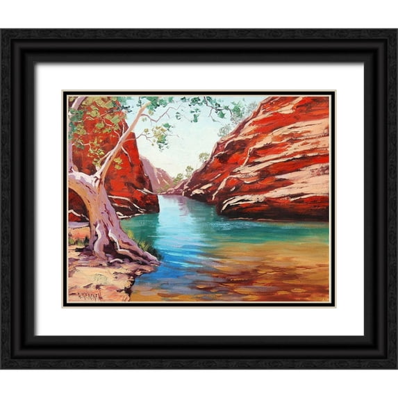 Gercken, Graham 32x26 Black Ornate Wood Framed with Double Matting Museum Art Print Titled - Outback Billabong