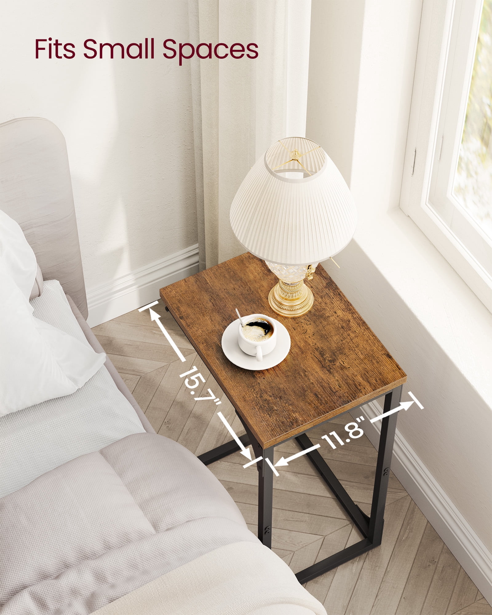 VASAGLE C-Shaped End Table Sofa Side Table Small Side Table for Couch for Living Room Bedroom Rustic Brown and Black