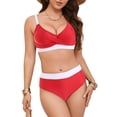 thumbnail image 5 of Gubotare Women's High Cut Bikini Set 2 Piece Sporty Swimsuit Color Block Bathing Suit with Trim S-XXL,Red M, 5 of 9