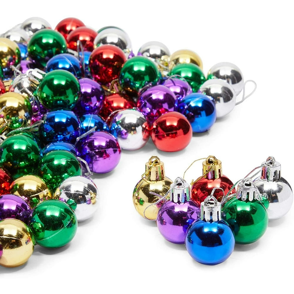 96Pack Mini Christmas Tree Ball Ornaments Decorations Sets, 6 Colors