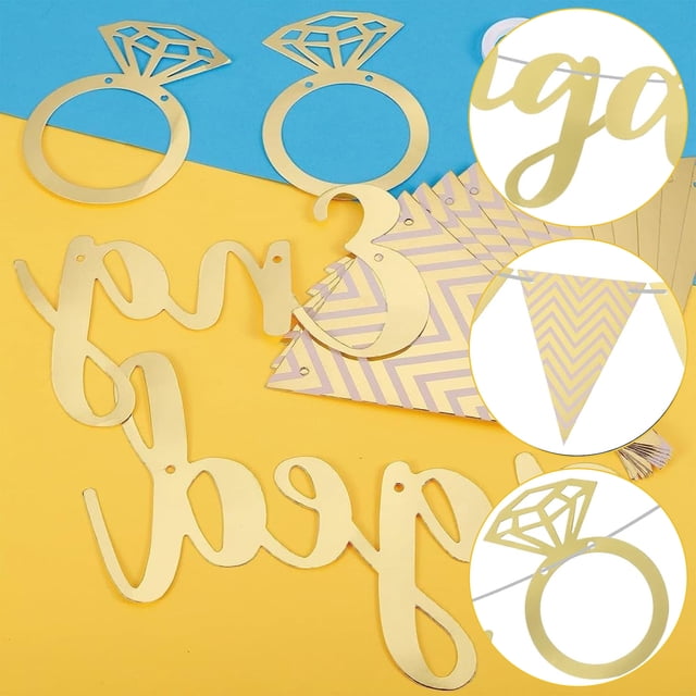 pancartas de compromiso doradas, banderines comprometidos y anillo de diamantes, accesorios de decoración para bodas, despedidas de soltera, propuestas de fiesta de compromiso, accesorios para