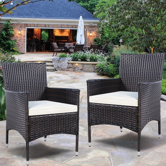 Patiojoy 2PCS Outdoor Patio Chair Garden Backyard Rattan Wicker Sofa w/Cushions