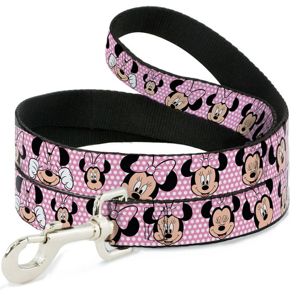 Disney Pet Leash, Dog Leash, Minnie Mouse Expressions Polka Dot Pink White, 4 Feet Long 1.0 Inch Wide