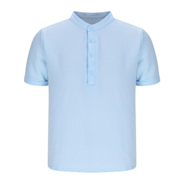 pstuiky camisetas de hombre, Camisa informal de manga corta con cuello alto, cómoda y lisa para hombre camisas casuales para hombre m