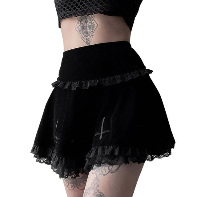Gupgi Jupe en Dentelle Taille Haute Léopard à Franges Robe Mi-Longue