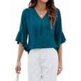 thumbnail image 3 of Women'S 3/4 Length Sleeve Tops Summer Dressy Casual Blouses Work Shirts Chiffon V Neck Outfits Green XL, 3 of 8