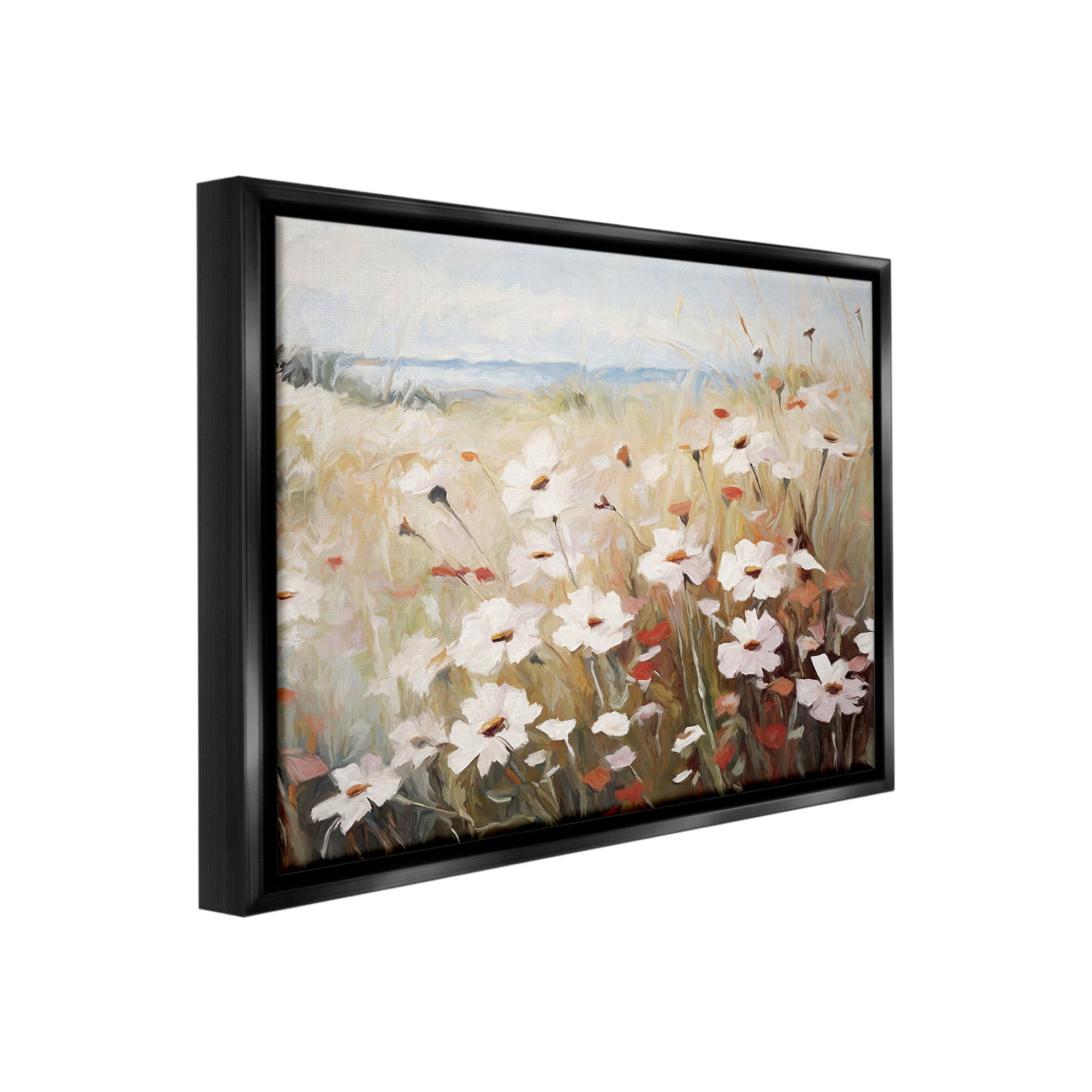 Stupell Industries Windblown Meadow Flowers Botanical & Floral Painting Black Floater Framed Canvas Art Print Wall Art, 21 x 17