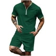 thumbnail image 2 of Styesk Pièces Tenues pour Hommes 2 Pcs Mode Décontractée Manches Courtes Col Rabattu Pantalon Ensemble Deux Taille Élastique, 2 of 6