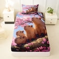 thumbnail image 3 of Erosebridal Capybara Twin Sheet Sets For Capybara Lovers,Pink Sakura Cherry Blossom Bedding For Kids Girls 3-Piece, 3 of 6