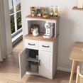 thumbnail image 4 of CQSXDA Wooden Kitchen Cabinet , Flat Countertop and 2 Drawers, Kitchen Pantry Storage Cabinet with Adjustable Shelves, Large Open Space for Microwave, (White), 4 of 8