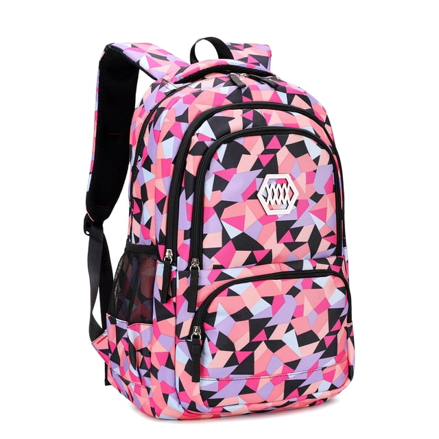 Mochila Bansusu con estampado geométrico para niñas y niños en edad escolar, color negro-L