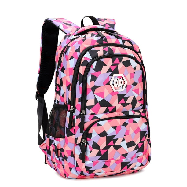 Mochila Bansusu con estampado geométrico para niñas y niños en edad escolar, color negro-L