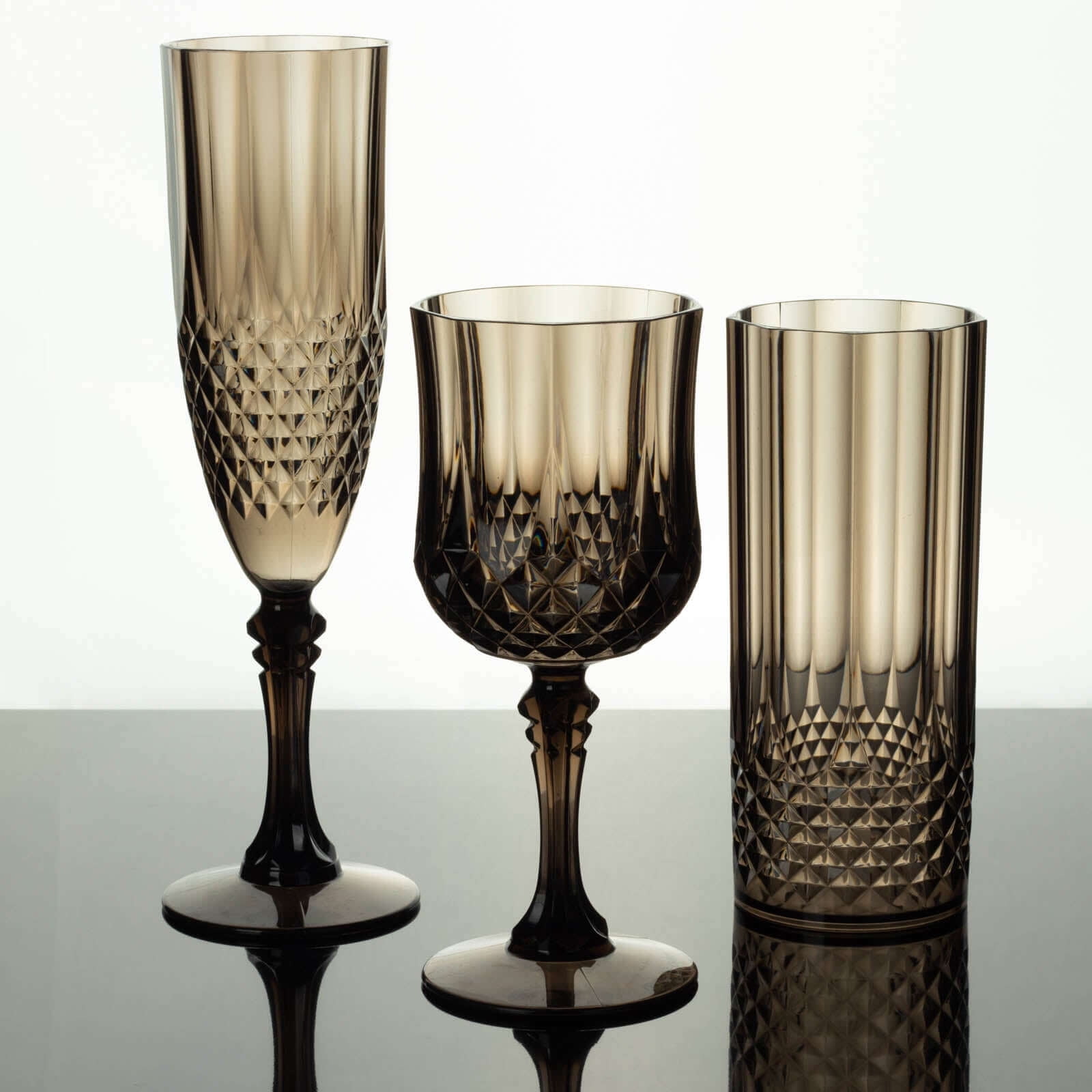 Efavormart 6-Pack Champagne Glasses, 8oz Shatterproof Plastic Crystal Cut Toast Flutes, Black for Party Celebration Wedding