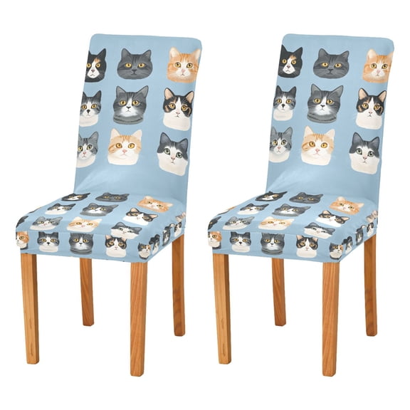 Yayeee 2 Pack Dining Chair Covers Stretch Parson Chairs Slipcovers Seat Protector, Cartoon Cute Cat