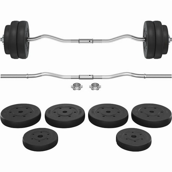 66 lbs Adjustable Barbell Weight Set with Curl Bar, Star Locks, Concrete-Filled HDPE Plates, Home Gym Strength Training Equipment for Men & Women