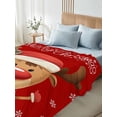 thumbnail image 4 of Full Size Flat Sheet Only, Merry Christmas Soft Brushed Microfiber Bed Sheets, Red Winter Xmas Cartoon Deer Snowflake Hotel Quality Breathable Bedding Top Sheet, Easy Care, 81"x96", 4 of 9