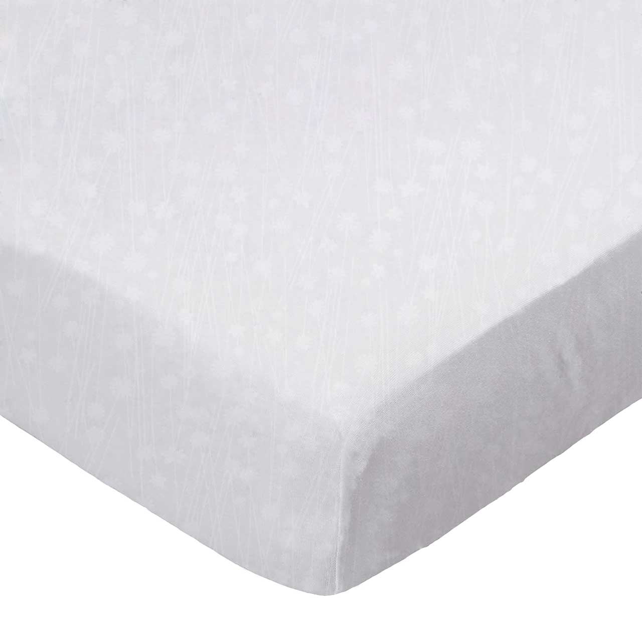 SheetWorld Fitted 100% Cotton Percale Play Yard Sheet Fits BabyBjorn Travel Crib Light 24 x 42, White On White Floral Stems