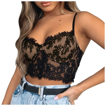 8QIDA Lingerie Sets for Women Sexy Corset Sexy Women Front Button Back Bra Over Under Fishbone Corset Satin Sexy Underwear Set c-Black L