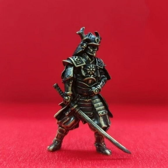 Black Solid Color Bronze Slash Samurai Ancient Soldier Statue Ornament Crafts -